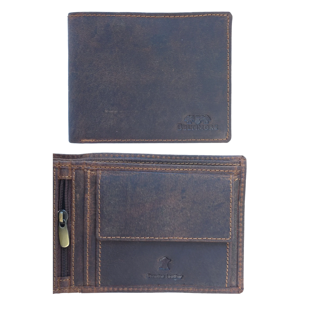 Personalized leather wallet for men featuring genuine leather and embossed Beltimore logo